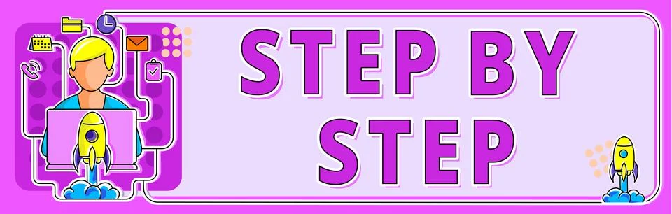 Writing displaying text Step By Step. Business idea Slow progress Road to Illustrazione stock