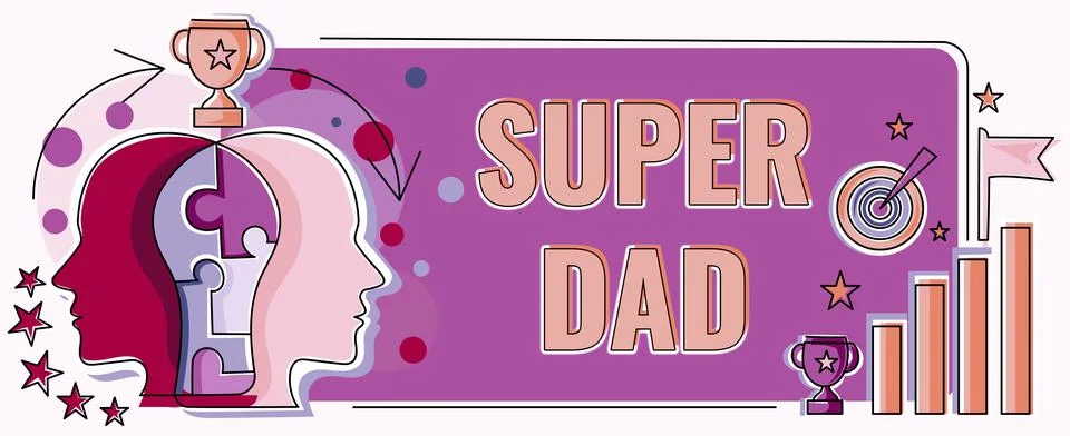 Writing displaying text Super Dad. Word for Children idol and super hero an Stock Illustration
