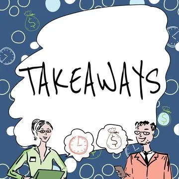 Writing displaying text Takeaways. Word for An act or instance of giving Stock Illustration