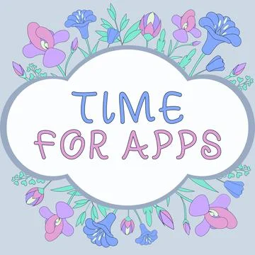 Writing displaying text Time For AppsThe best full-featured service that helps Stock Illustration
