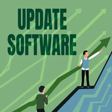 Writing displaying text Update Software. Word for replacing program with a newer 库存插图
