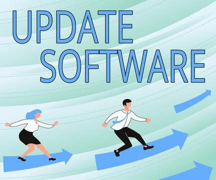 Writing displaying text Update Software. Word Written on replacing program with Illustrazione stock