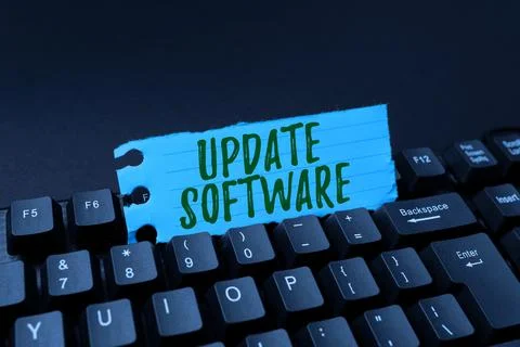 Writing displaying text Update Software. Business overview replacing program 스톡 사진