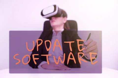Writing displaying text Update Softwarereplacing program with a newer version of Foto stock