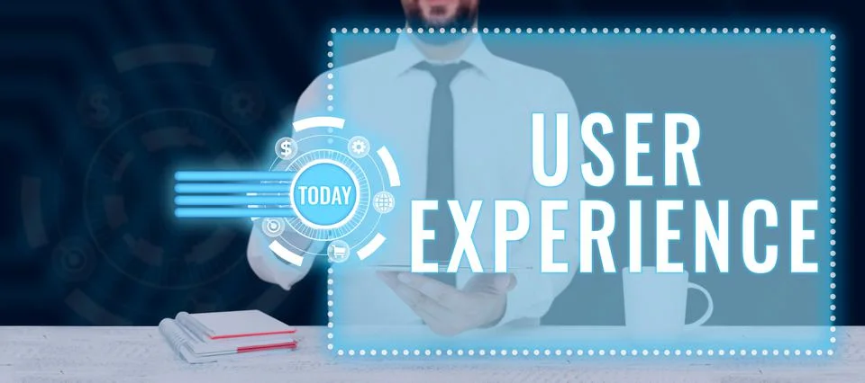 Writing displaying text User Experience. Business approach how a person reacts Stock Photos