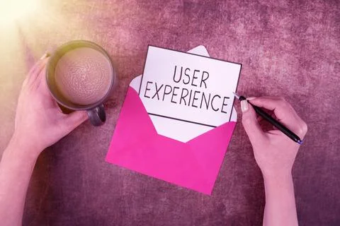 Writing displaying text User Experience. Word for how a person reacts and feels Stock Photos