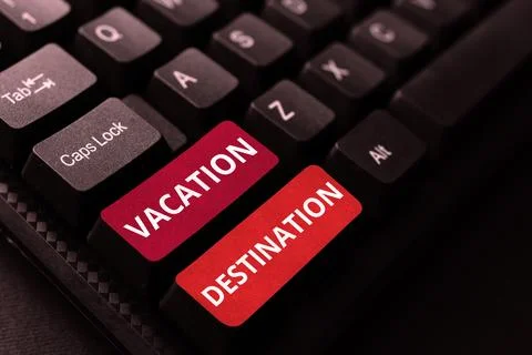 Writing displaying text Vacation Destination. Internet Concept a place where Stock-Fotos