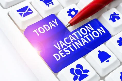 Writing displaying text Vacation Destination. Business idea a place where people Stock-Fotos