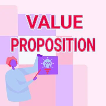 Writing displaying text Value Proposition. Business idea innovation service Illustrazione stock