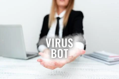 Writing displaying text Virus Bot. Word for malicious selfpropagating malware Stockfoto's