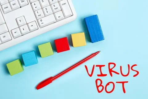 Writing displaying text Virus Bot. Business showcase malicious selfpropagating Stockfoto's