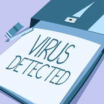 Writing displaying text Virus DetectedA computer program used to prevent and 스톡 일러스트