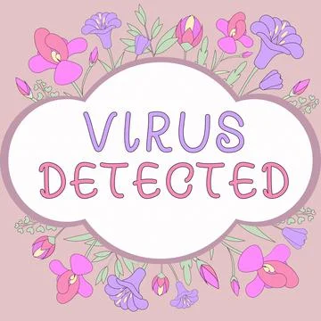 Writing displaying text Virus DetectedA computer program used to prevent and Illustrazione stock