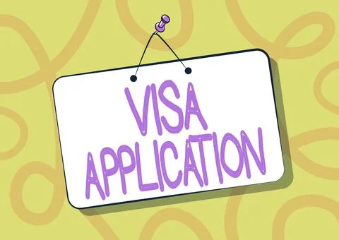 Writing displaying text Visa Application. Business overview Form to ask Illustrazione stock