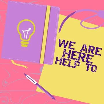 Writing displaying text We Are Here To Help. Business concept Someone who is Illustrazione stock