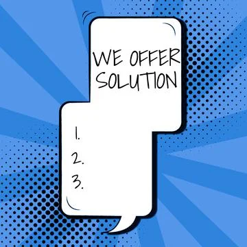 Writing displaying text We Offer SolutionProvide products or services aim to Illustrazione stock