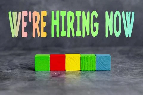 Writing displaying text We Re Hiring Now. Business concept recently employ Stock Photos