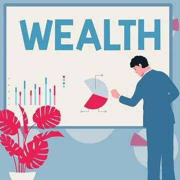 Writing displaying text Wealth. Word for Abundance of valuable possessions or Stock Illustration