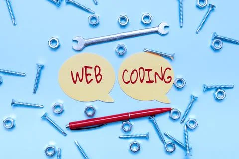 Writing displaying text Web Coding. Conceptual photo work involved in developing 写真素材