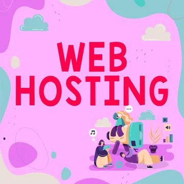 Writing displaying text Web Hosting. Word for The activity of providing storage Stock Illustration