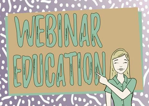 Writing displaying text Webinar Education. Business showcase online meeting or Illustrazione stock