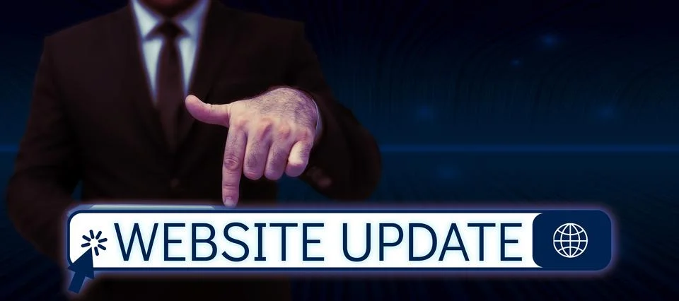 Writing displaying text Website Update. Conceptual photo keeping the webpage and Foto stock