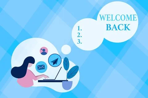 Writing displaying text Welcome Back. Business showcase Warm Greetings Arrived Stock Illustration