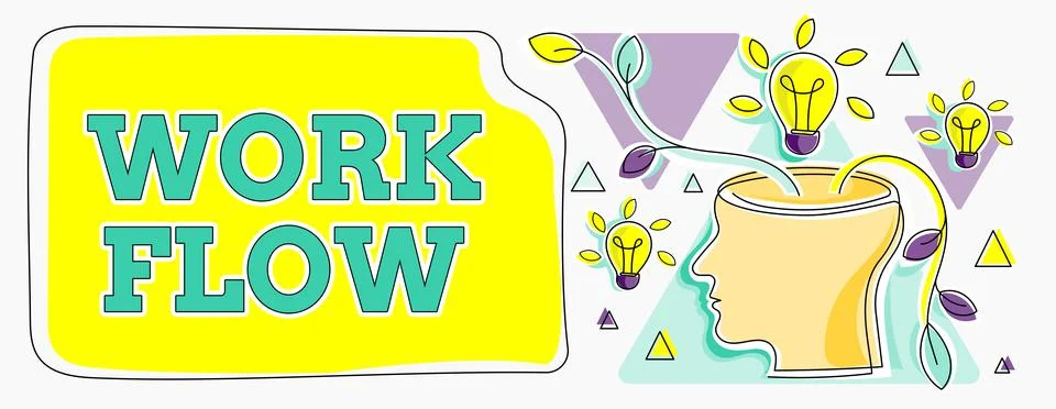 Writing displaying text Work Flow. Word for Continuity of a certain task to and Illustrazione stock