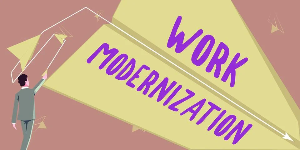 Writing displaying text Work Modernization. Business idea changing product Illustrazione stock