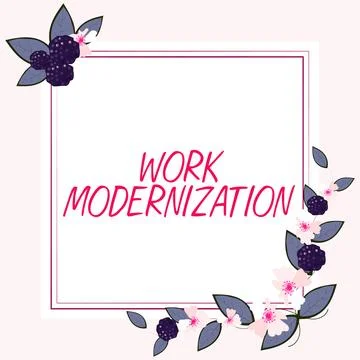 Writing displaying text Work Modernization. Business approach changing product Illustrazione stock
