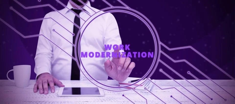 Writing displaying text Work Modernization. Business idea changing product Stockfoto's