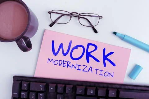 Writing displaying text Work Modernization. Concept meaning changing product Stockfoto's