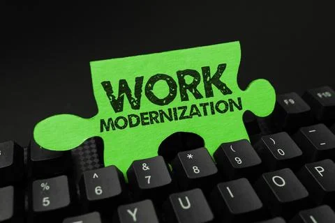 Writing displaying text Work Modernization. Concept meaning changing product Stock Photos