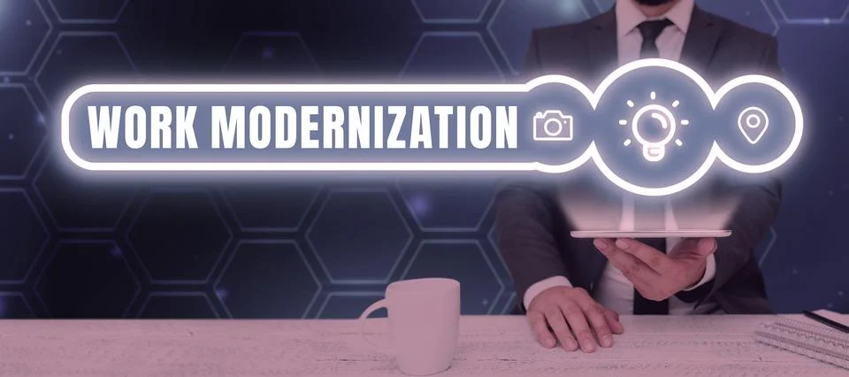 Writing displaying text Work Modernization. Business approach changing product 库存照片