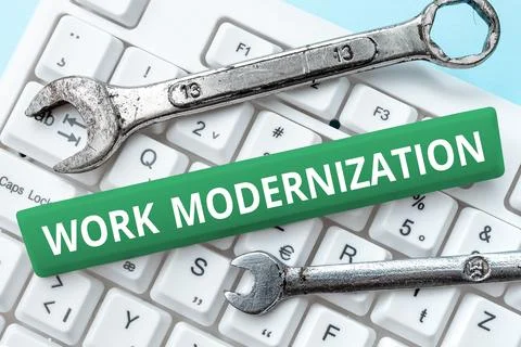 Writing displaying text Work Modernization. Business showcase changing product Foto stock