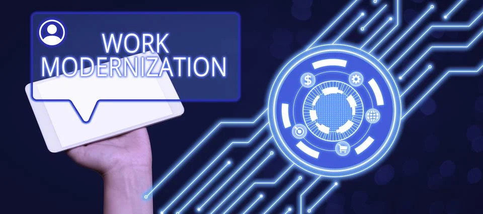Writing displaying text Work Modernization. Business showcase changing product 스톡 사진