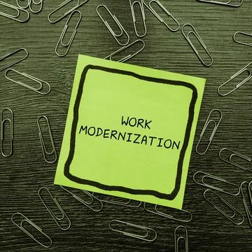 Writing displaying text Work Modernization. Business concept changing product Foto stock