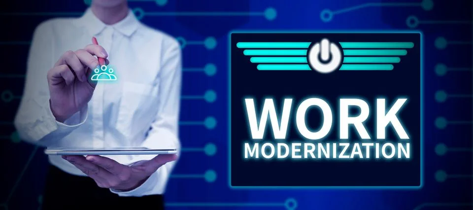Writing displaying text Work Modernization. Business idea changing product Stockfoto's