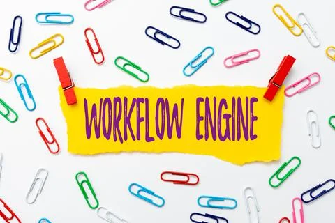 Writing displaying text Workflow Engine. Word Written on software application 写真素材