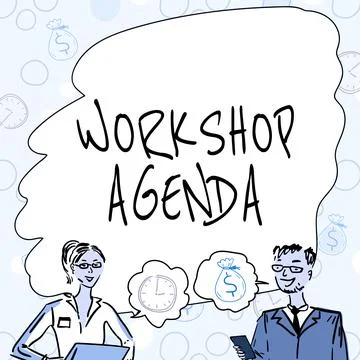 Writing displaying text Workshop Agenda. Concept meaning helps you to ensure Illustrazione stock