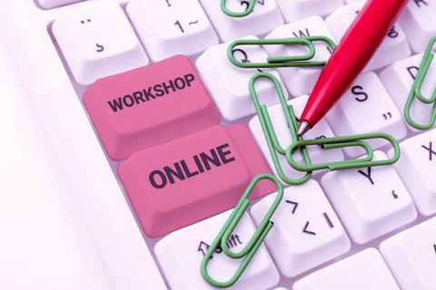 Writing displaying text Workshop Online. Business overview Workshop Online Foto stock
