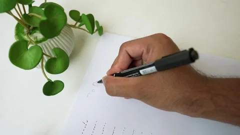 Writing a To-Do List Next to a Potted Plant Stock Footage 318578275