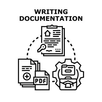 Writing documentation process and file management concept Stock Illustration
