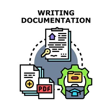 Writing documentation process and file management concept Stock Illustration