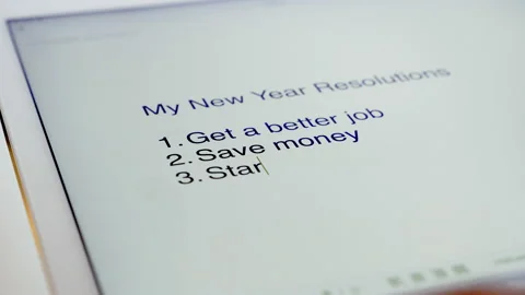Writing down new year goals and resolutions on iPad. Stock Footage 166567629