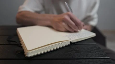 Writing down thoughts in notebook to clear the mind Stock Footage 322627513