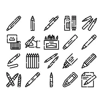 Writing drawing tool pencil pen stationery icons Stock Illustration