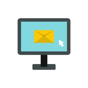 Writing e-mail on computer icon, flat style Illustrazione stock