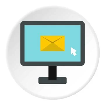 Writing e-mail on computer icon, flat style Illustrazione stock