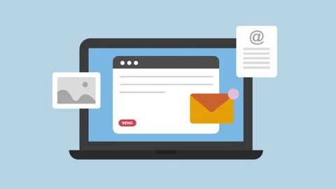 Writing email on laptop screen, Compose email 2d Animation with Alpha Matte Stock Footage 335608043